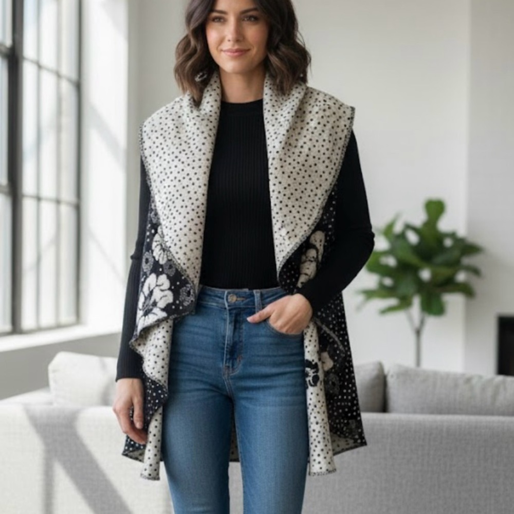 Adore Polka Dot and Floral Women's vest Art To Wear size Large Boho